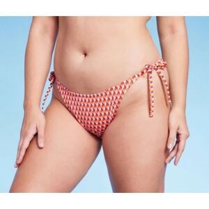 Wild Fable Ribbed Side Tie Scoop Front High Leg Extra Cheeky Bikini Bottom-Large